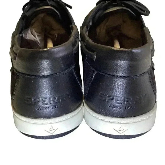 Sperry Coastfish 2Eye Leather Women 11M Lace Up Boat Shoes Black NEW - Picture 6 of 8